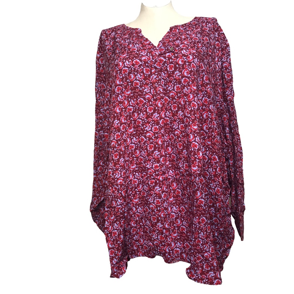 Woman Within Pullover Tunic Top Women’s Size 5X Color Burgundy Notched Neck